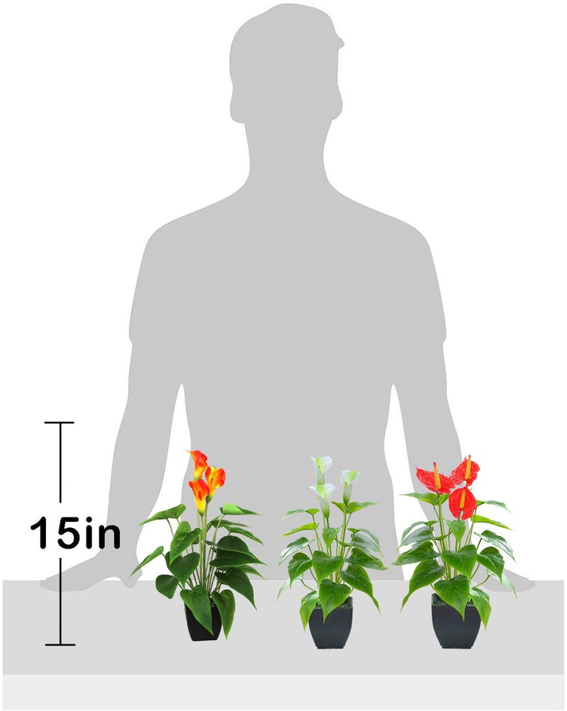 Beebel Artificial Flower Calla Lily Faux Small Potted Plant with Black Pot Fake Bonsai Flower for Home, Office, Indoor and Outdoor Occasions Decor (Red Fake Flower) - Image 2